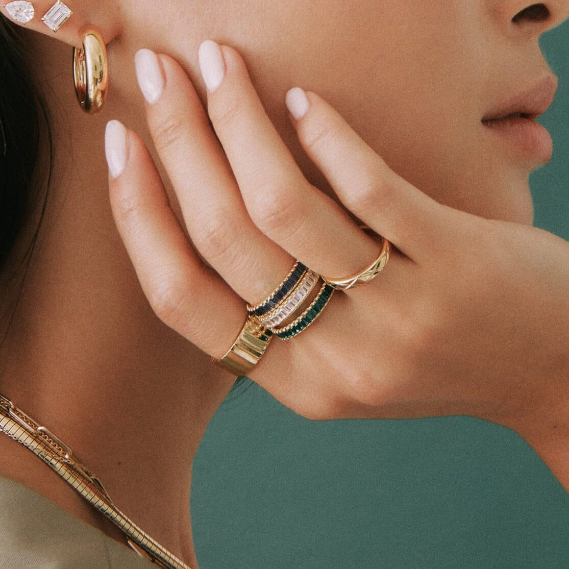 Lab Grown Green Emerald Baguette Eternity Ring NikNenz™ Premium Gold & Diamonds
