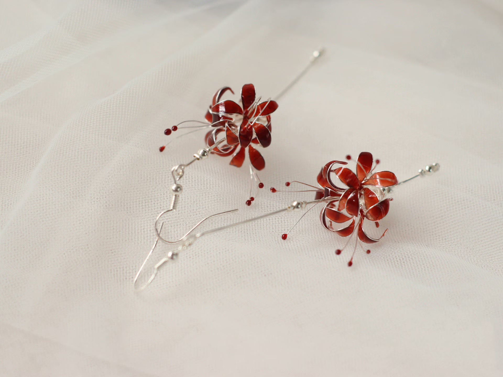 Handmade Japanese Kanzashi Earrings,Glass Resin,Spider Lily Earrings,Anime Accessories,For Wedding, Hanfu Hair Accessoriess,Cosplay Costume