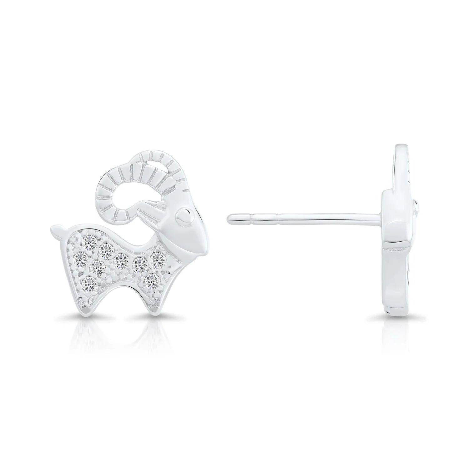 Sterling Silver GOAT CZ Goat Stud Earrings - Unique and Stylish Gift!.