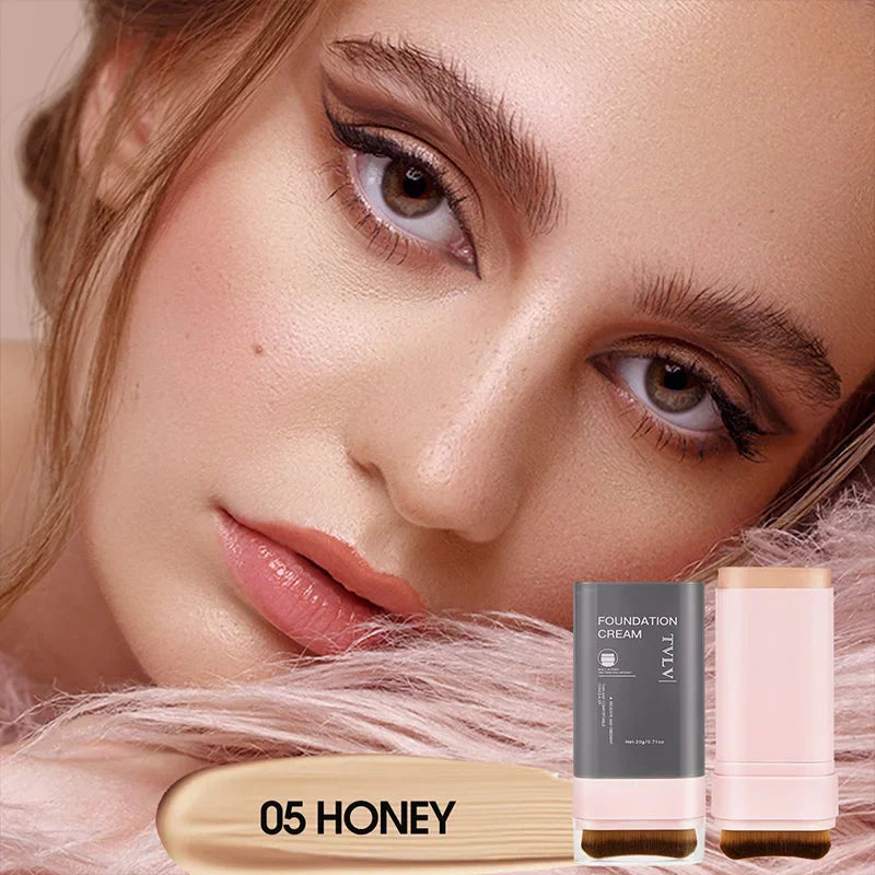 Concealing Foundation Stick 5 Shades with Built-In Brush, Brighten Lightweight and Waterproof Formula Face Contour Stick Makeup