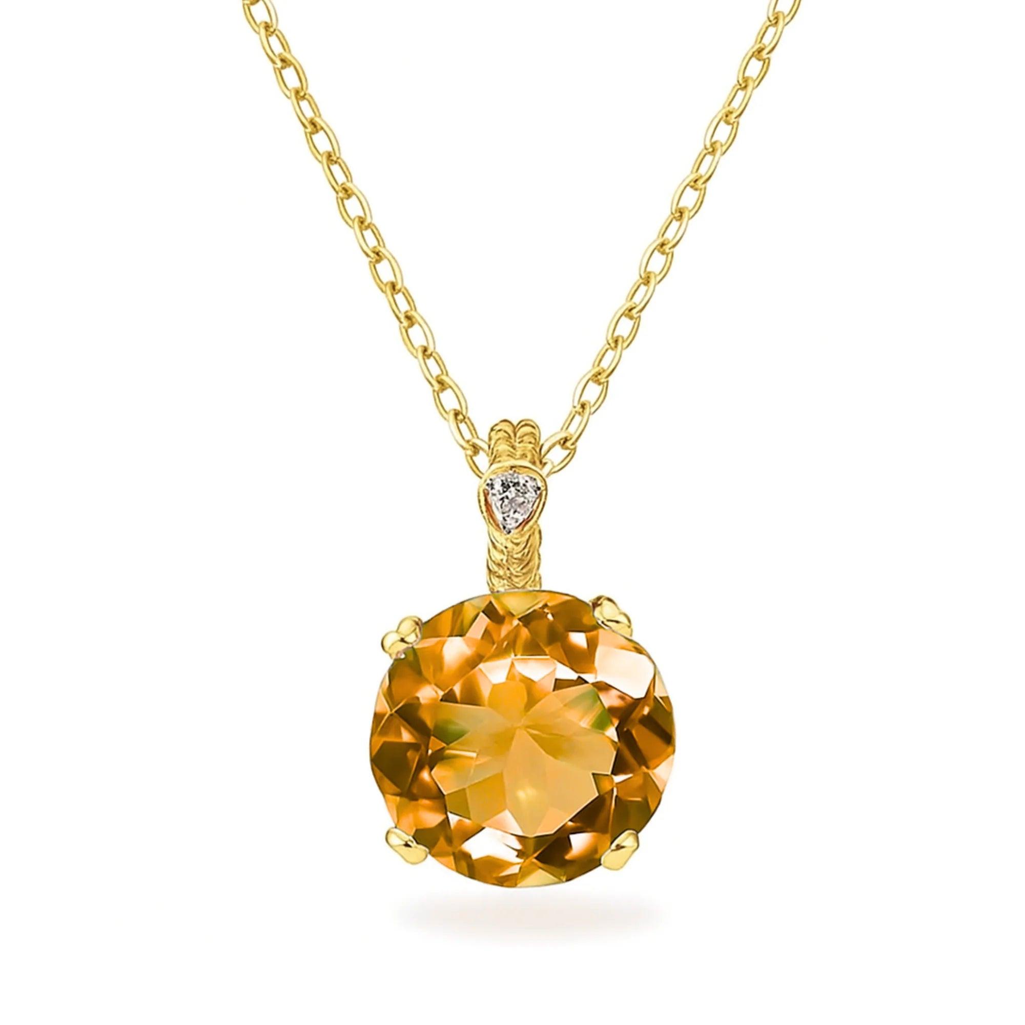 Stunning 14K Yellow Gold Citrine and Diamond Pendant Necklace.