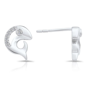CZ Small Fish Stud Earrings in Sterling Silver