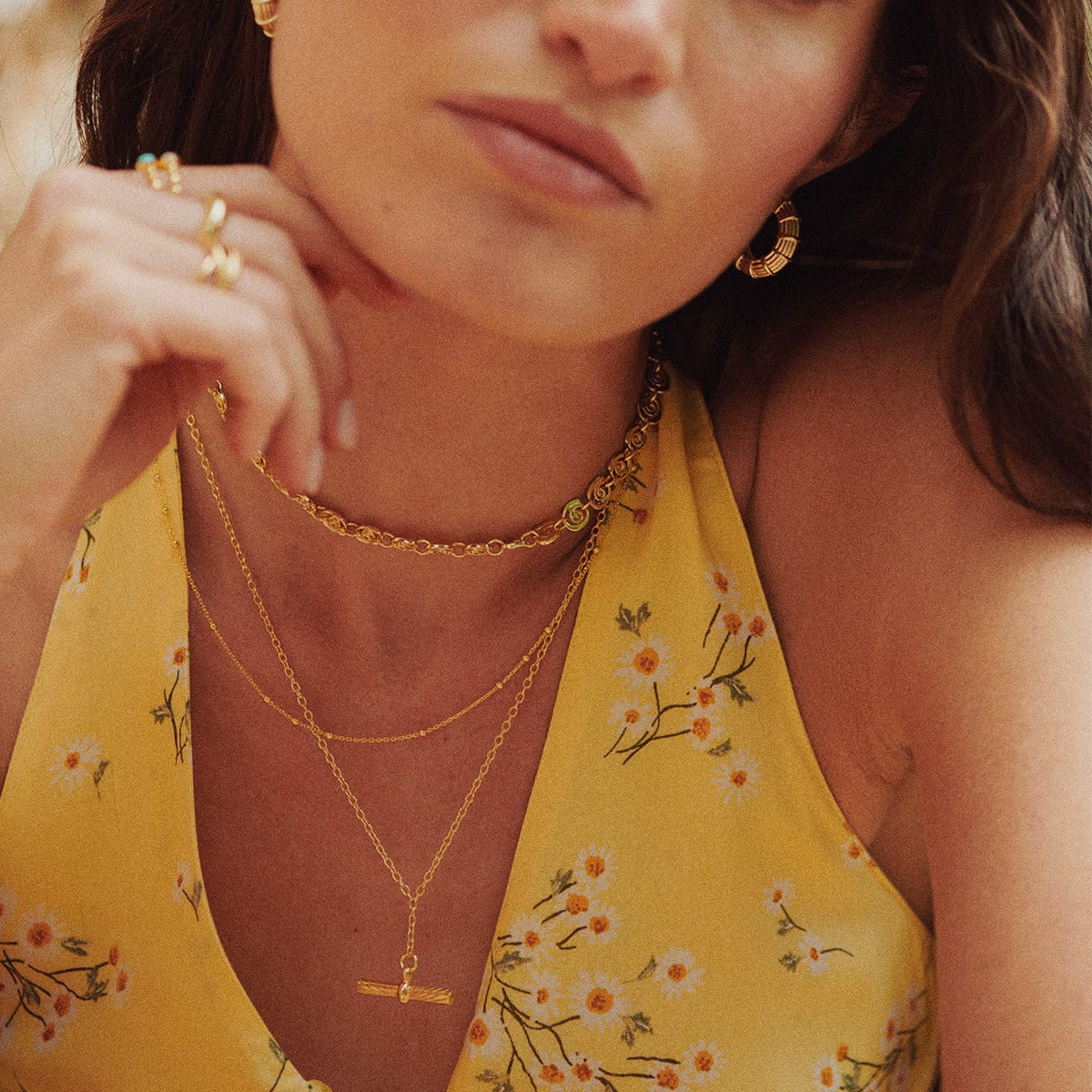Estée Lalonde T Bar Necklace 18Ct Gold Plate