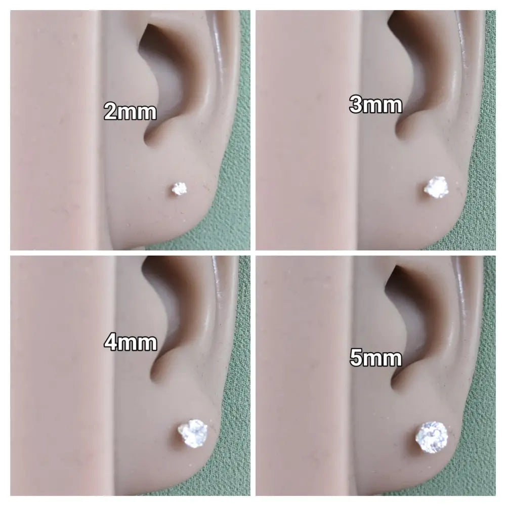 925 Sterling Silver Clear round Cubic Zirconia CZ Stud Earrings 2 - 8Mm + Gift Bag