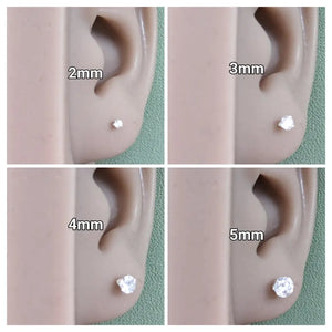 925 Sterling Silver Clear round Cubic Zirconia CZ Stud Earrings 2 - 8Mm + Gift Bag