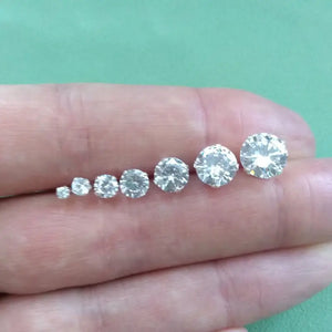 925 Sterling Silver Clear round Cubic Zirconia CZ Stud Earrings 2 - 8Mm + Gift Bag