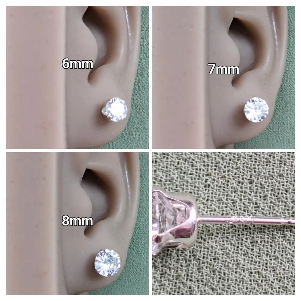 925 Sterling Silver Clear round Cubic Zirconia CZ Stud Earrings 2 - 8Mm + Gift Bag
