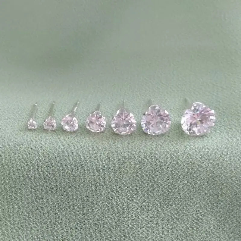 925 Sterling Silver Clear round Cubic Zirconia CZ Stud Earrings 2 - 8Mm + Gift Bag