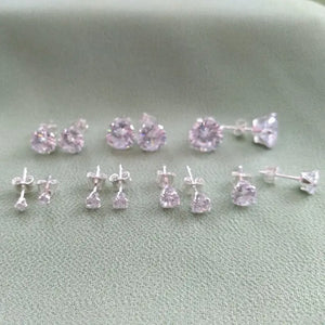 925 Sterling Silver Clear round Cubic Zirconia CZ Stud Earrings 2 - 8Mm + Gift Bag