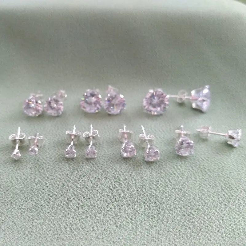 925 Sterling Silver Clear round Cubic Zirconia CZ Stud Earrings 2 - 8Mm + Gift Bag