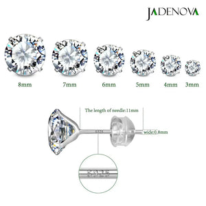 925 Sterling Silver Clear round Cubic Zirconia Stud Earrings 4 Prong Setting 3Mm 4Mm 5Mm 6Mm 7Mm 8Mm Tiny Large CZ Earrings