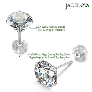 925 Sterling Silver Clear round Cubic Zirconia Stud Earrings 4 Prong Setting 3Mm 4Mm 5Mm 6Mm 7Mm 8Mm Tiny Large CZ Earrings