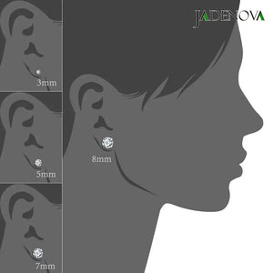 925 Sterling Silver Clear round Cubic Zirconia Stud Earrings 4 Prong Setting 3Mm 4Mm 5Mm 6Mm 7Mm 8Mm Tiny Large CZ Earrings
