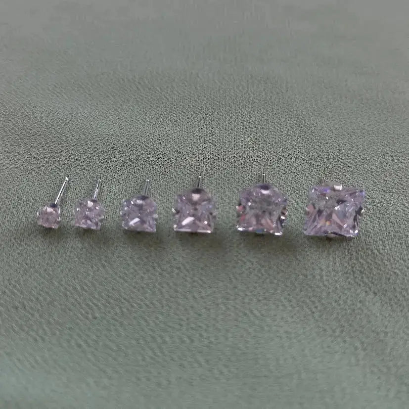 925 Sterling Silver Clear Square Cubic Zirconia Stud Earrings
