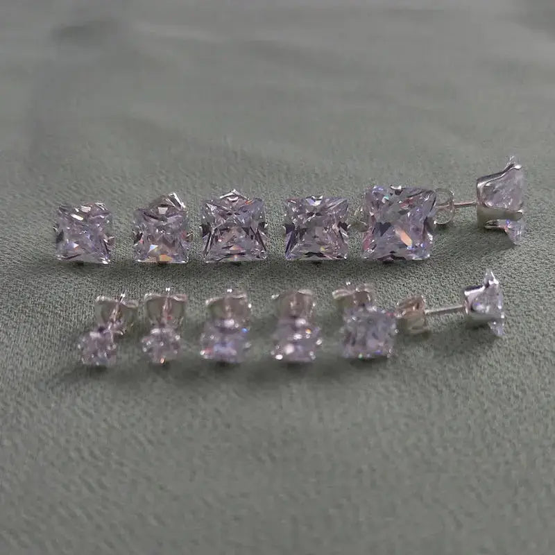 925 Sterling Silver Clear Square Cubic Zirconia Stud Earrings