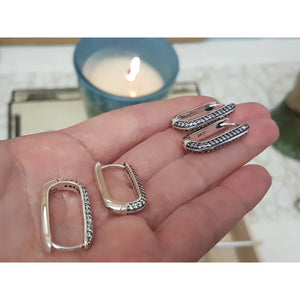 925 Sterling Silver Cubic Zirconia Hoop Earrings: Geometric U-Shape Huggies • A84