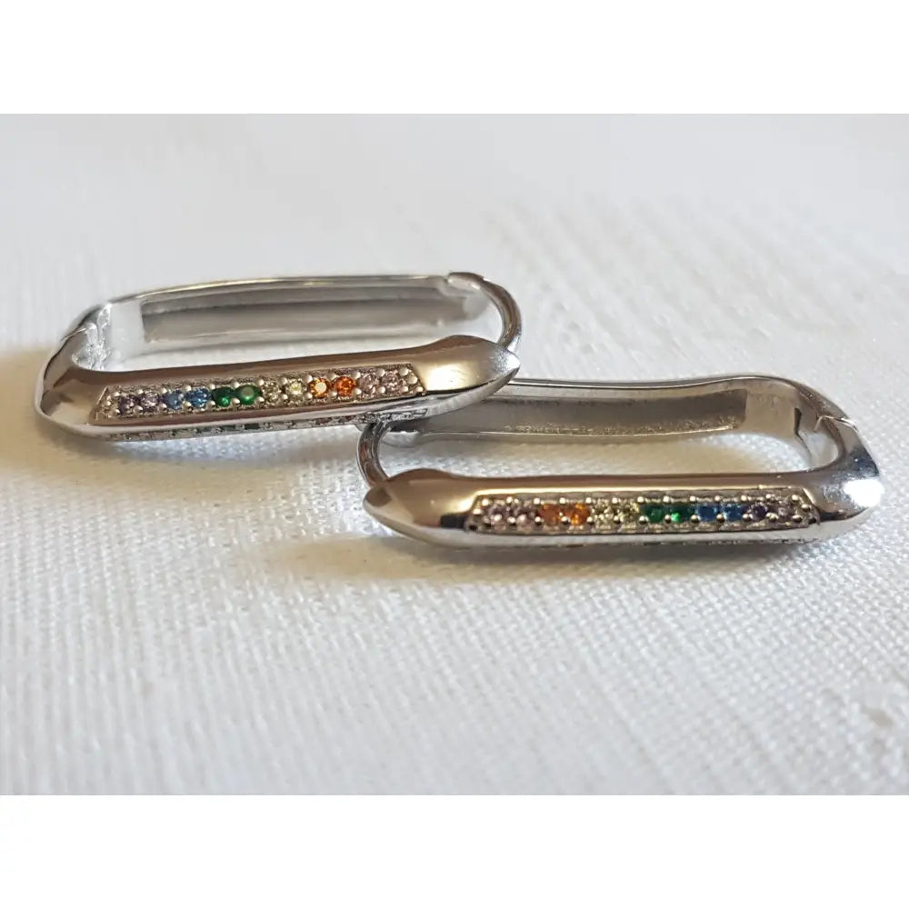 925 Sterling Silver Cubic Zirconia Hoop Earrings: Geometric U-Shape Huggies • A84