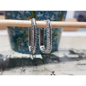925 Sterling Silver Cubic Zirconia Hoop Earrings: Geometric U-Shape Huggies • A84