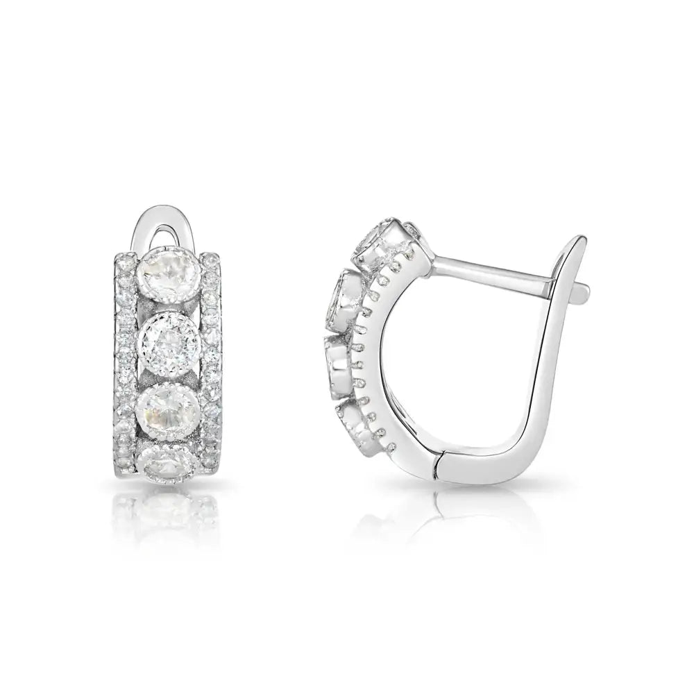 925 Sterling Silver CZ Huggie Hoops, Solid Sterling Silver Shiny CZ Hoops, Gift for Her, 14Mm, by TILO Jewelry