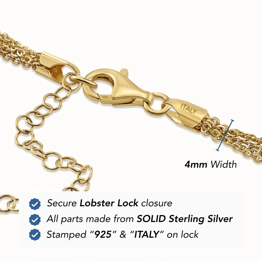 925 Sterling Silver Gold Plated Italian Multi-Row Cable Chain Bracelet, Adjustable 7"-8"