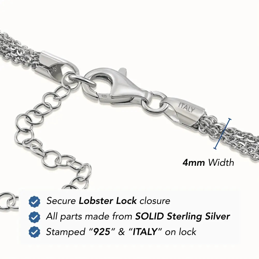 925 Sterling Silver Italian Multi-Row Cable Chain Bracelet, Adjustable 7"-8"