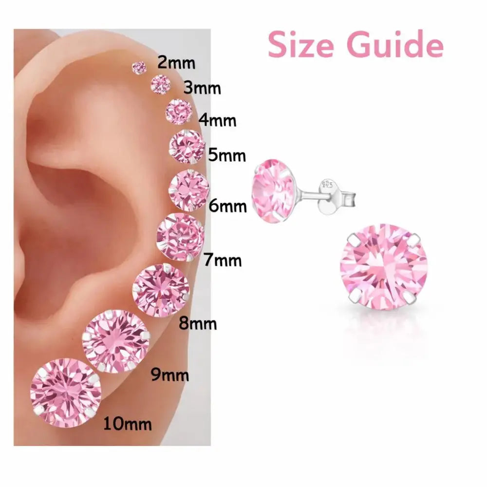 925 Sterling Silver Pink Earrings Studs round One Pair Fast Shipping