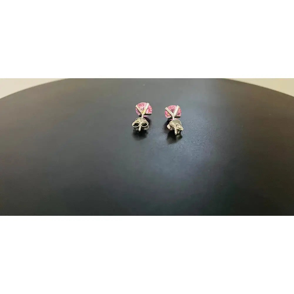 925 Sterling Silver Pink Earrings Studs round One Pair Fast Shipping