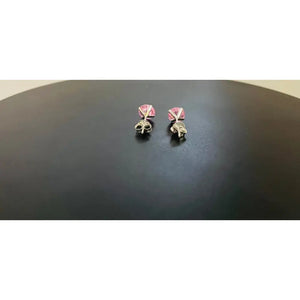 925 Sterling Silver Pink Earrings Studs round One Pair Fast Shipping