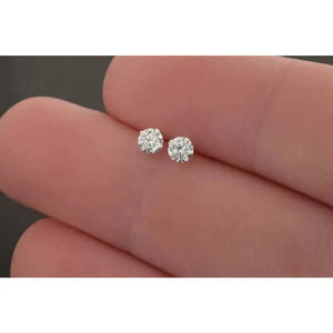 925 Sterling Silver round Earrings Studs Clear Tiny Small One Pair