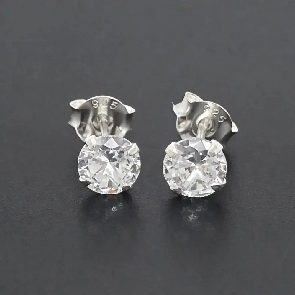925 Sterling Silver round Earrings Studs Clear Tiny Small One Pair