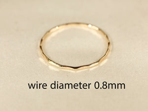 14K Solid Yellow Gold Hammered Ring: Dainty Wire Band, 0.8Mm