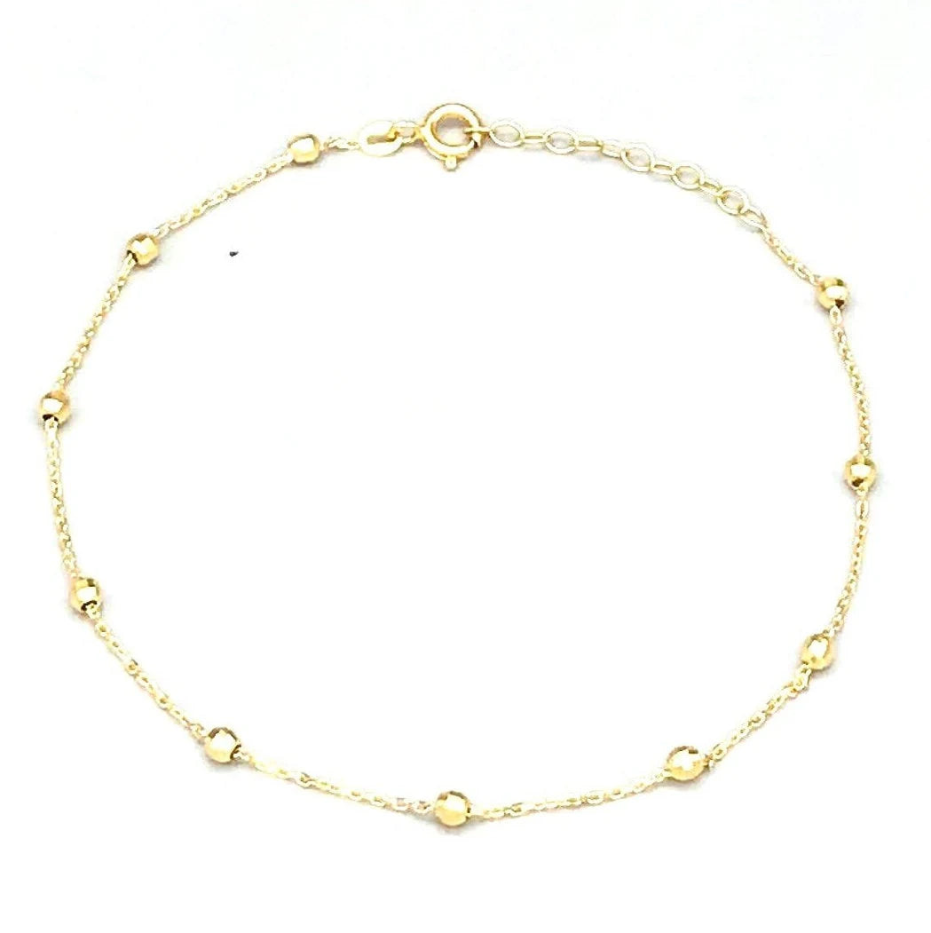 14K Yellow Gold Anklet with Small Beads, Italian Handmade