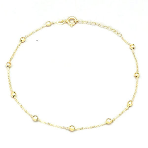 14K Yellow Gold Anklet with Small Beads, Italian Handmade