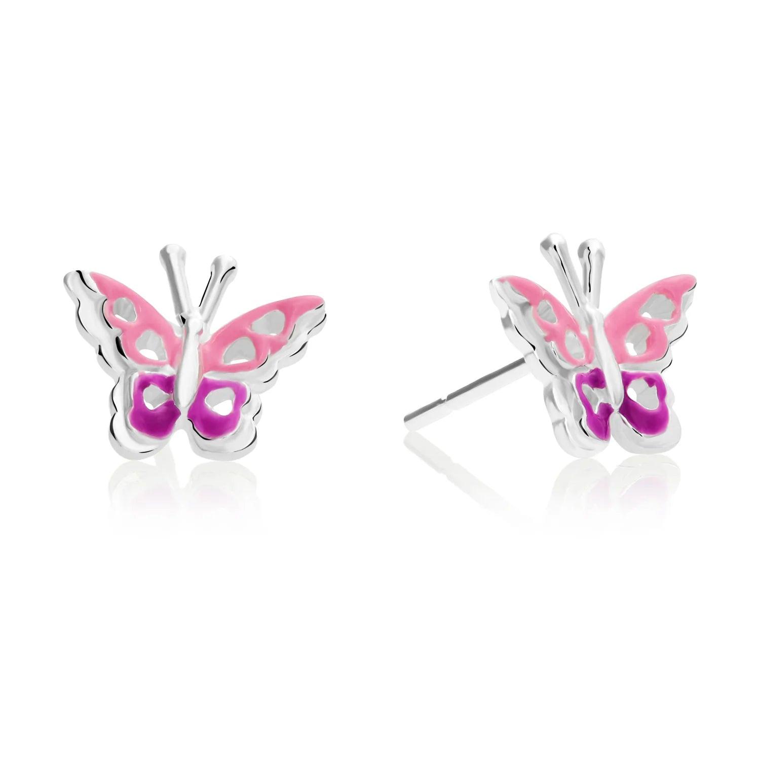 Cute 925 Sterling Silver Butterfly Enamel Studs with Pushback Closure.