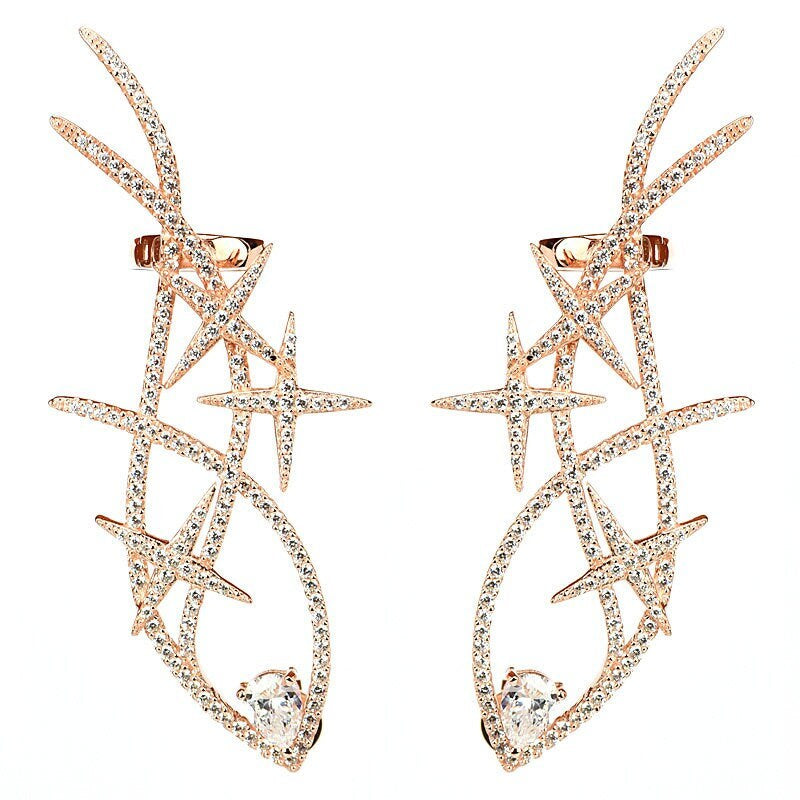 Sterling Silver Cubic Zirconia Shooting Star Ear Cuff Climbers