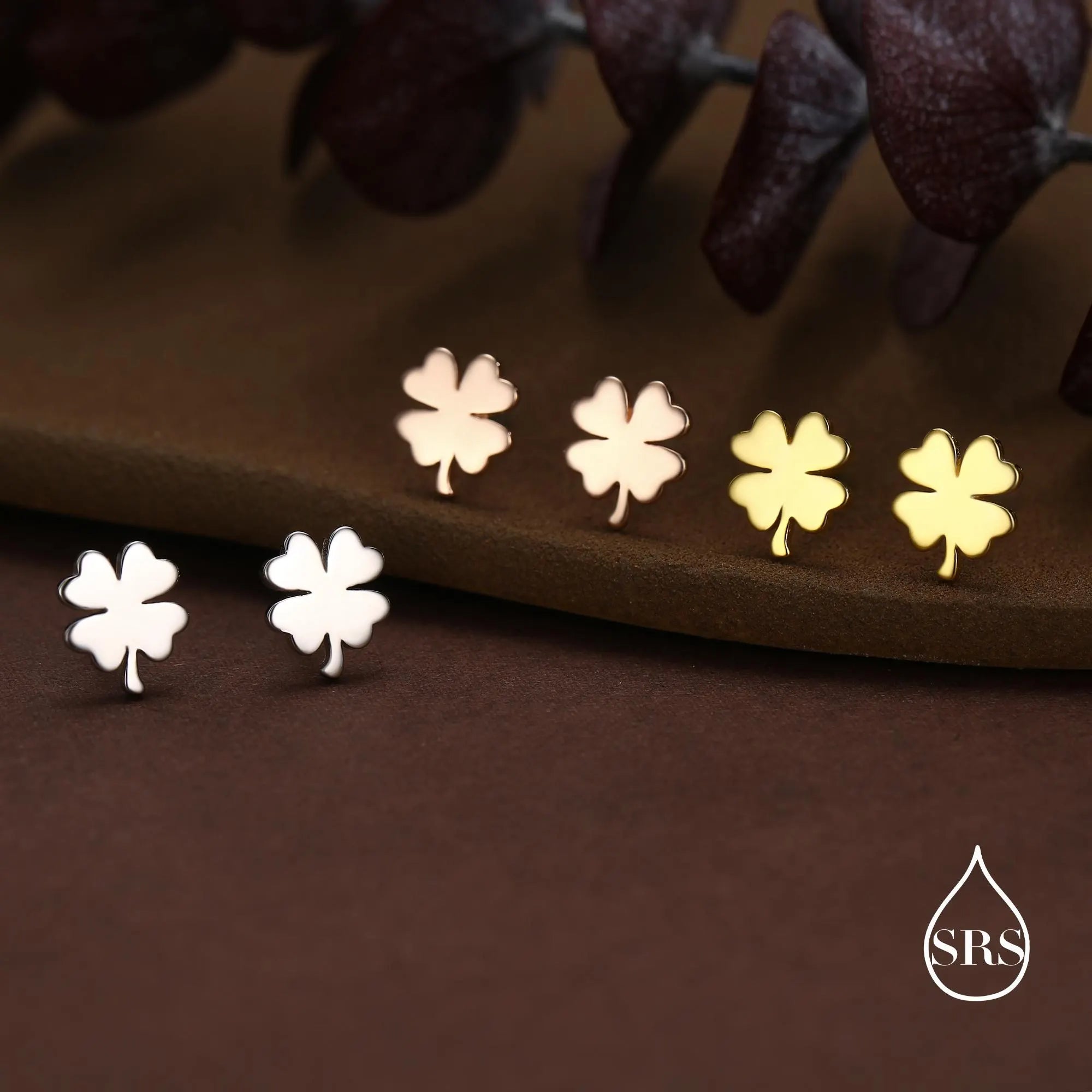 Four Leaf Clover Stud Earrings in Sterling Silver, Irish Earrings, Silver Gold or Rose Gold