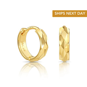 14K Gold Hand Engraved Huggies, Dainty 10Mm Minimalist Gold Earrings, Available in 14K Yellow or White Gold, Handmade by TILO Jewelry