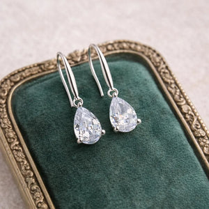 Teardrop Crystal Earrings: Sterling Silver Hooks, CZ Diamond Simulation