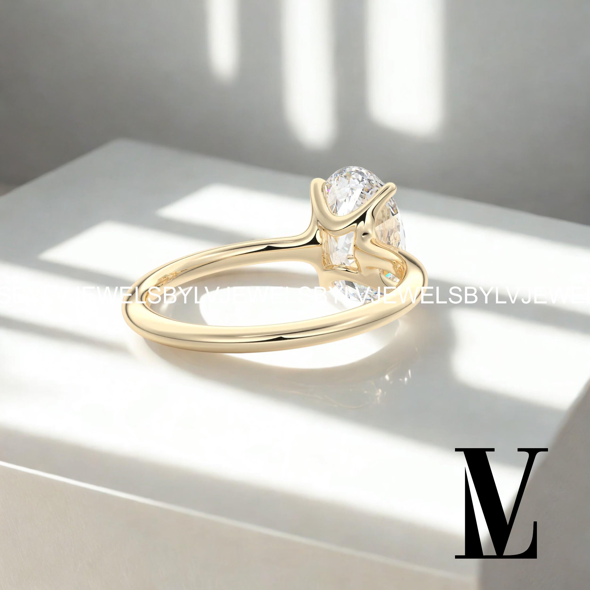 2CT Oval Moissanite Solitaire Engagement Ring|14K/18K Solid Gold Classic Oval Cut Ring|Minimalist Promise Ringdainty| Bridal Jewelry for Her