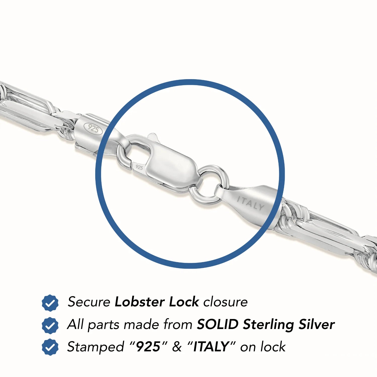 925 Sterling Silver Figarope Milano Italian Bracelet