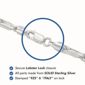 925 Sterling Silver Figarope Milano Italian Bracelet