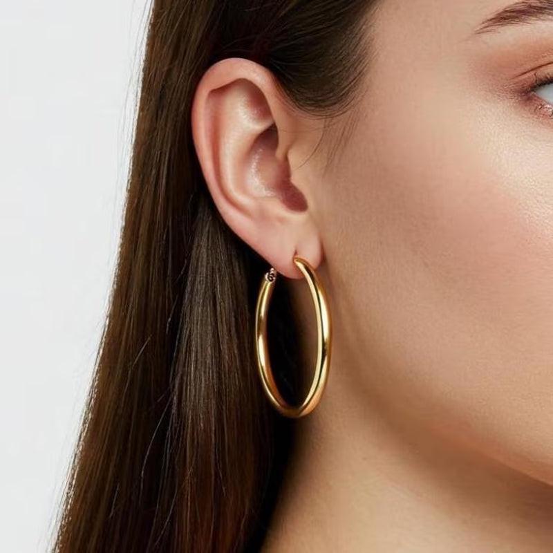 Stunning 14K Yellow Gold Large Hoop Earrings - Bold & Classy 1.75 Inch Design.