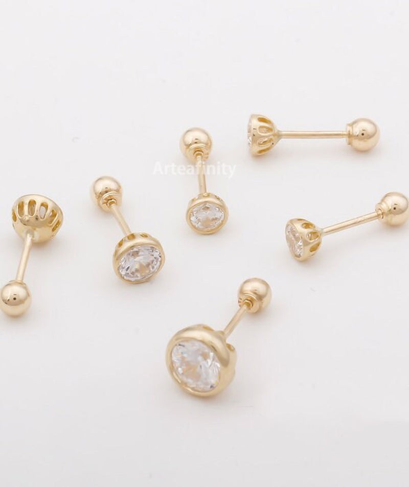 Gold Screw Earrings, 14K Solid Gold Earrings, Real Gold Earrings, Spring and Summer Dainty Earrings, Elegant Earrings, Gift for Her