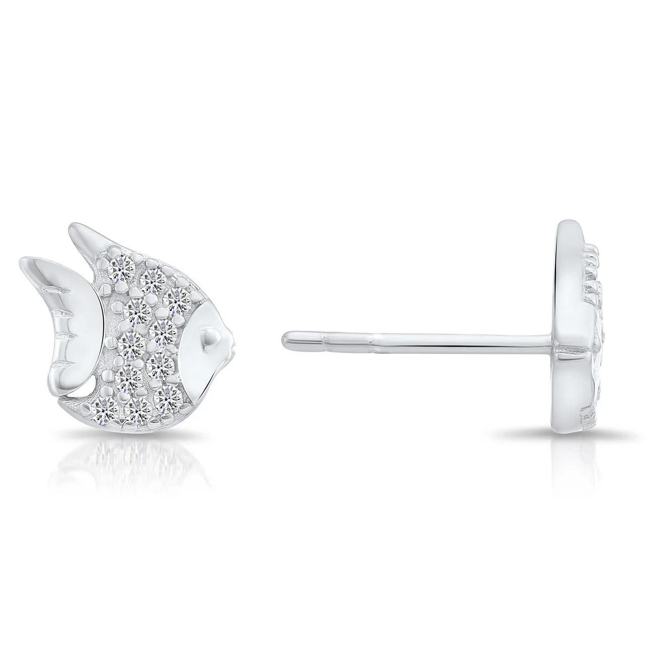 Stunning CZ Angel Fish Sterling Silver Stud Earrings.