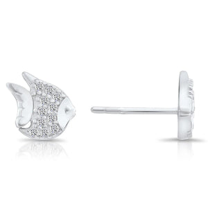 Stunning CZ Angel Fish Sterling Silver Stud Earrings.