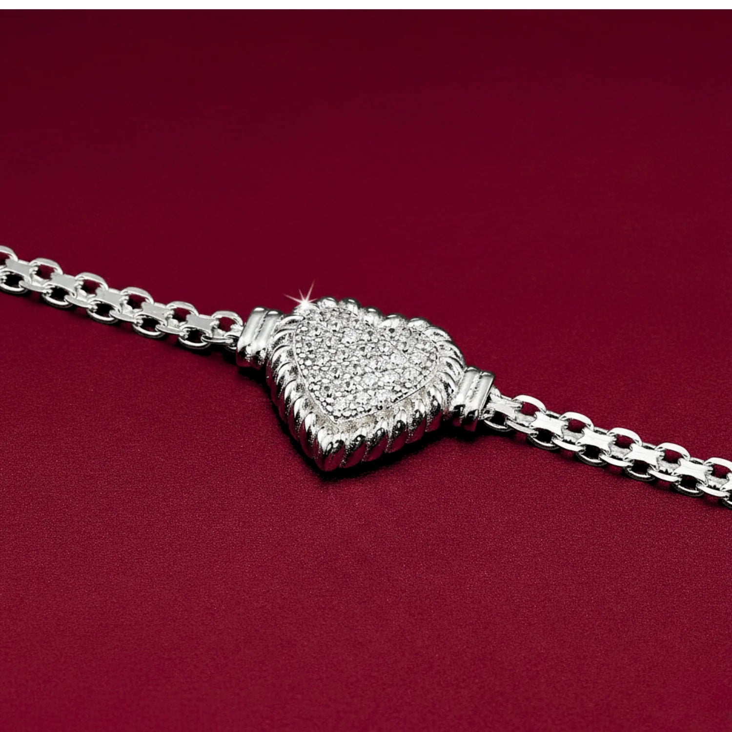 Sterling Silver Heart CZ Bracelet, Italian Handmade Love Style Jewelry