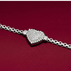 Sterling Silver Heart CZ Bracelet, Italian Handmade Love Style Jewelry