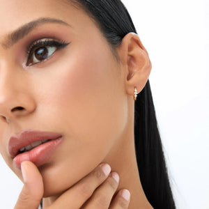 Tiny Hoop Earrings / 14K Solid Gold Three Stone Diamond Huggies / Diamond Gold Mini Hoops / Small Diamond Hoop Earrings Ferko'S Fine Jewelry