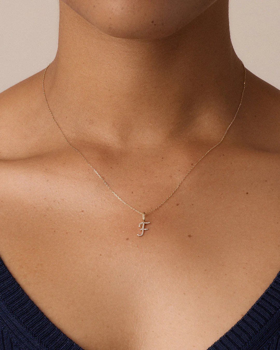 Diamond Script Alphabet Charm Necklace
