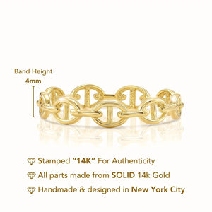 Chic 14K Gold Mariner Chain Link Ring - Nautical Statement for Luxurious Gifts & Everyday Style.